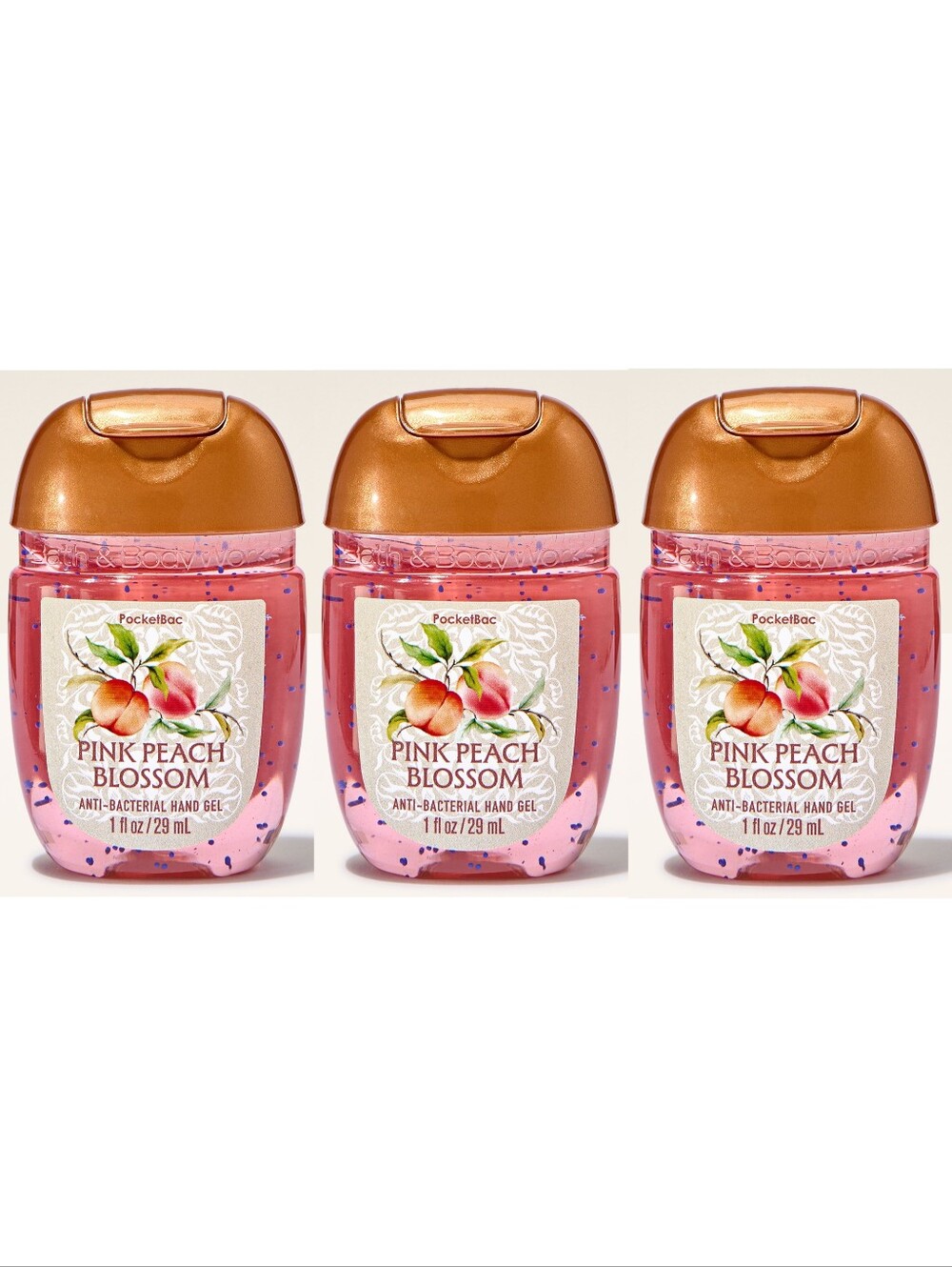 Bath & Body Works Pink Peach Blossom Antibacterial Hand Gel Trio Set of 3 NEW